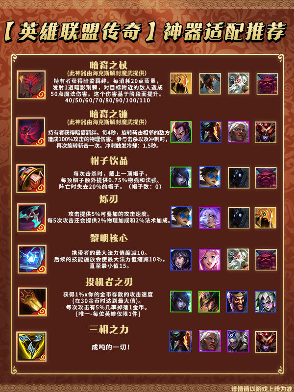 《金铲铲之战》📣【英雄联盟传奇】神器适配推荐来噜~ ✨新赛季上线神器不会出装使用？金宝儿带着新赛季神器推荐来啦~喊上搭子速来码住！图片_2