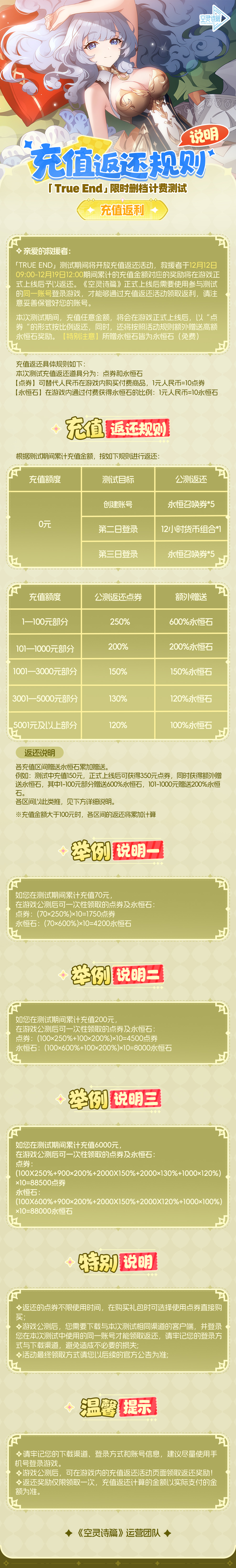 《空灵诗篇》「True End」测试充值返还规则说明图片_1