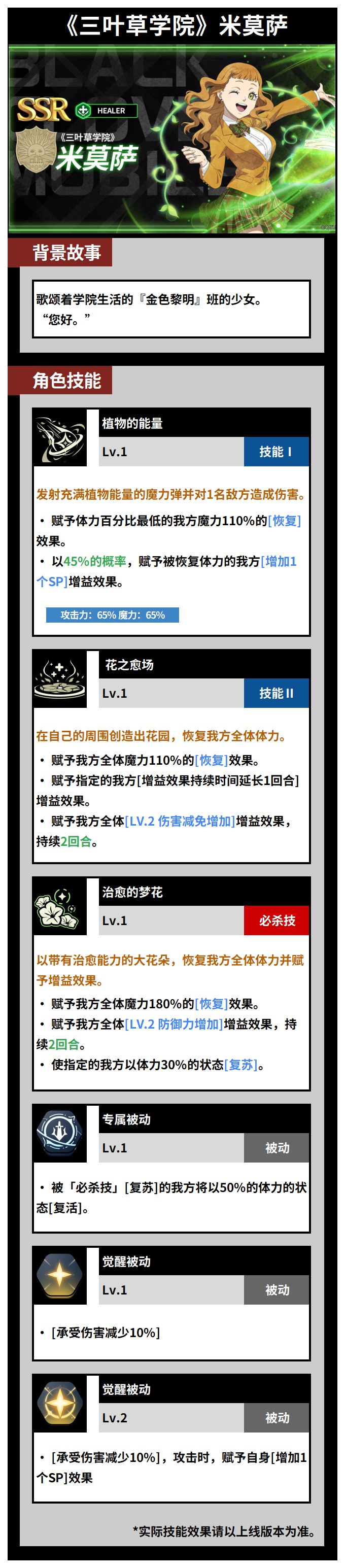 《黑色四叶草 魔法帝之道》单体复活、加防减伤——SSR《三叶草学院》米莫萨技能介绍奉上~图片_1