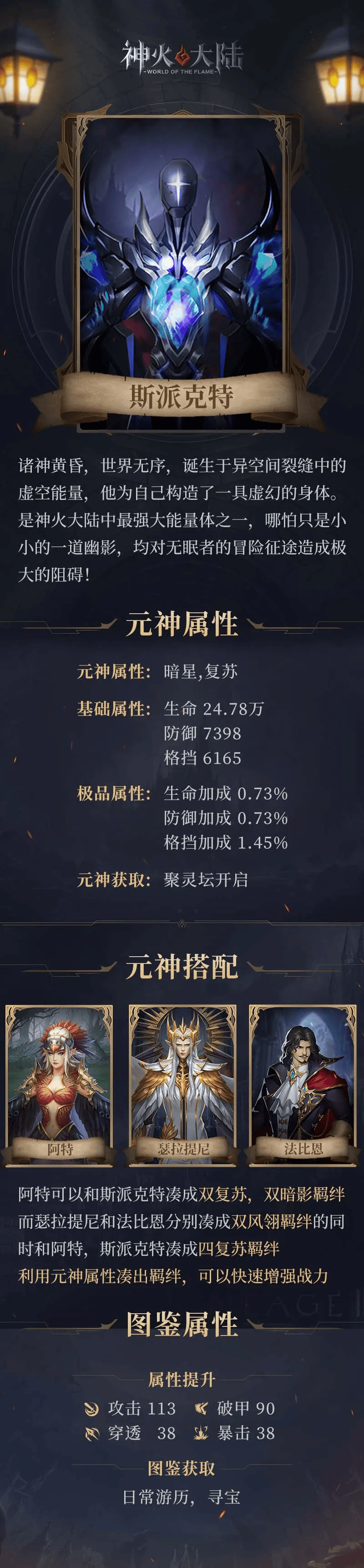 《神火大陸》圣庭人物志丨元神斯派克特背景，屬性，搭配指南速看！圖片_1